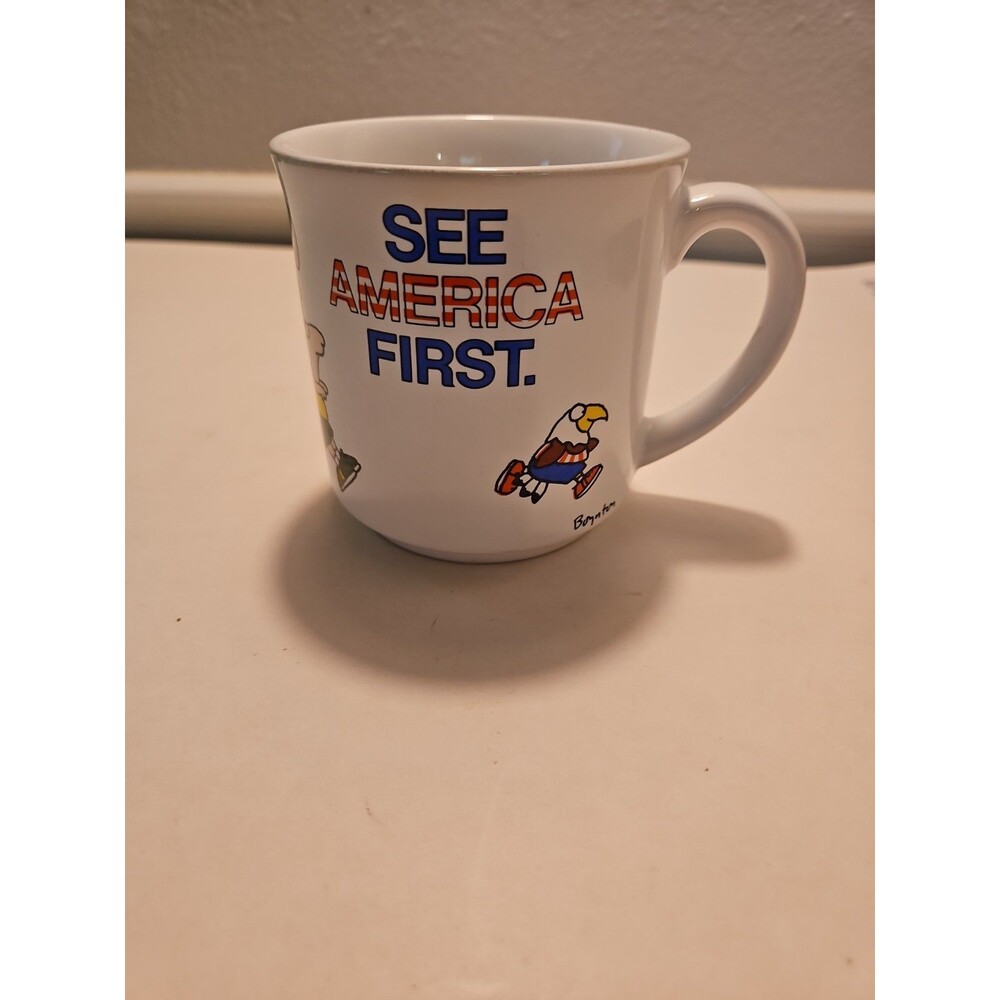 Vintage Sandra Boynton mug See America First marathon July 4th Olympics